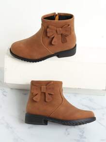Girls Bow Decor Combat Boots - Brown - View 6