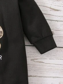 Baby Boy Bear & Letter Embroidery Jumpsuit - Black - View 3