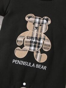 Baby Boy Bear & Letter Embroidery Jumpsuit - Black - View 4