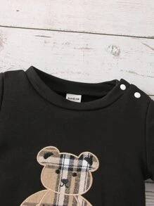 Baby Boy Bear & Letter Embroidery Jumpsuit - Black - View 6