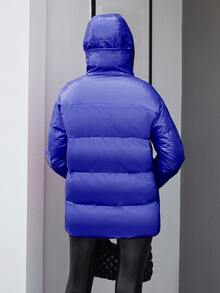 Zip Up Hooded Padded Coat For Winter - Blue - View 2