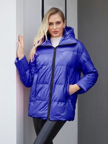 Zip Up Hooded Padded Coat For Winter - Blue - View 3