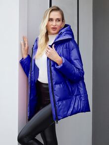 Zip Up Hooded Padded Coat For Winter - Blue - View 4