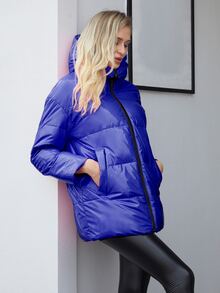 Zip Up Hooded Padded Coat For Winter - Blue - View 5