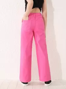 Girls High Waist Wide Leg Jeans - Pink - View 2