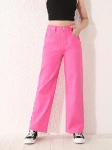 Girls High Waist Wide Leg Jeans - Pink - View 5
