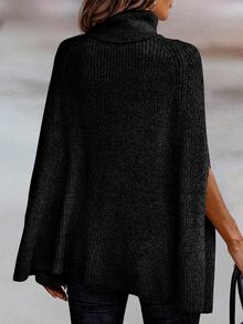 BTFBM 高領斗篷袖套頭毛衣 - 黑色 - 查看 3
