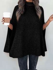 BTFBM 高領斗篷袖套頭毛衣 - 黑色 - 查看 4