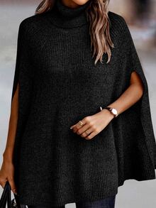 BTFBM 高領斗篷袖套頭毛衣 - 黑色 - 查看 6