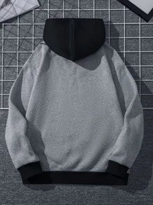 Manfinity Men Letter Graphic Drawstring Contrast Hoodie - Grey - View 2