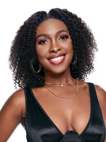 Kinky Curly 10-14 Inch Natural Black Color V Part Wig Machine Made Natural Black Color Short Short Human Hair Natural Looking High Density Neat - Black - View 1