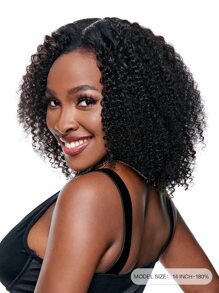 Kinky Curly 10-14 Inch Natural Black Color V Part Wig Machine Made Natural Black Color Short Short Human Hair Natural Looking High Density Neat - Black - View 2