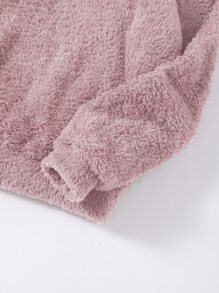 SHEIN Unity Drop Shoulder 3D Ear Teddy Hoodie - Baby Pink - View 3