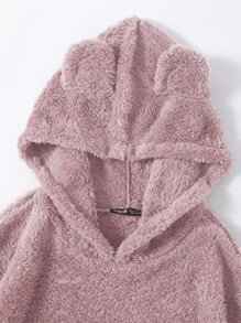 SHEIN Unity Drop Shoulder 3D Ear Teddy Hoodie - Baby Pink - View 4