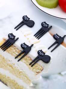 6入組卡通貓形狀隨機水果叉