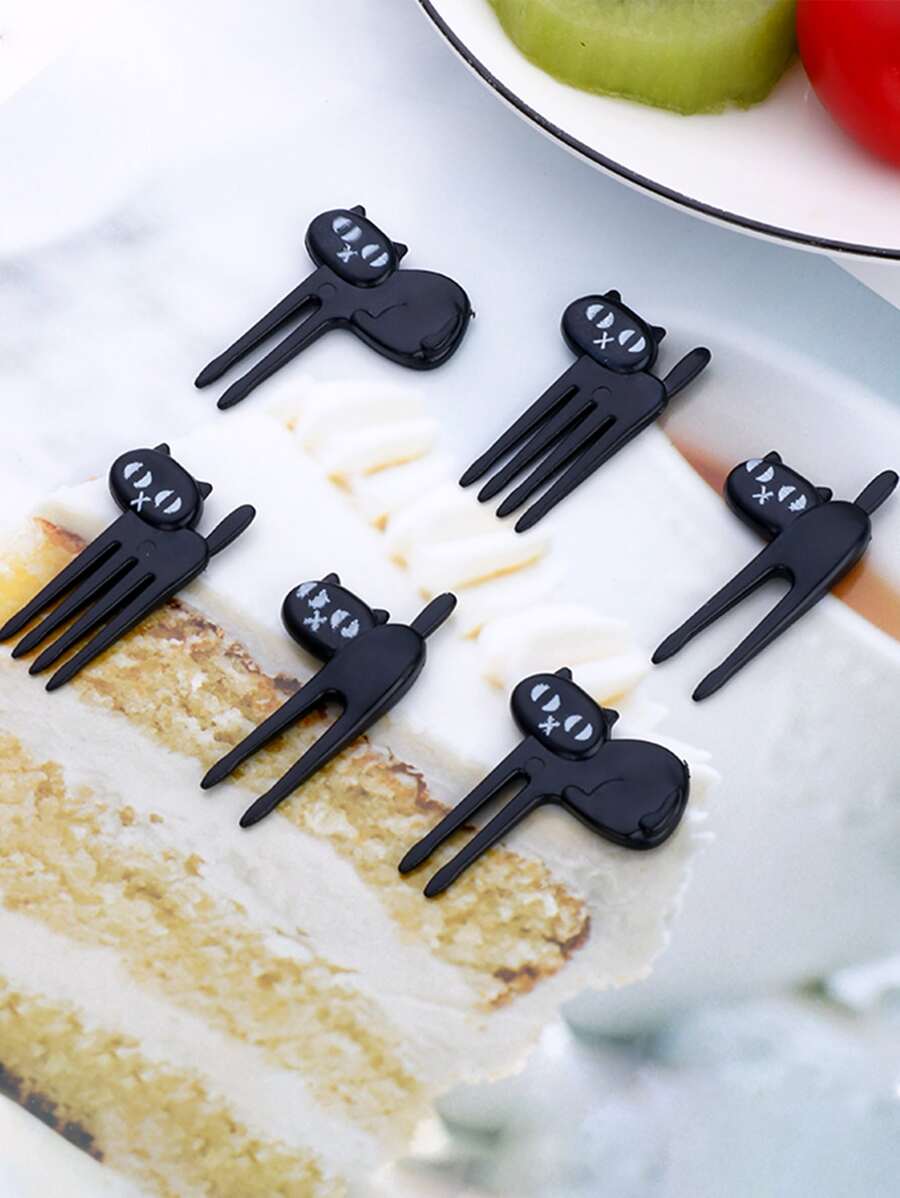 6入組卡通貓形狀隨機水果叉