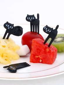 6入組卡通貓形狀隨機水果叉