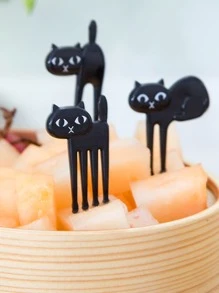 6入組卡通貓形狀隨機水果叉