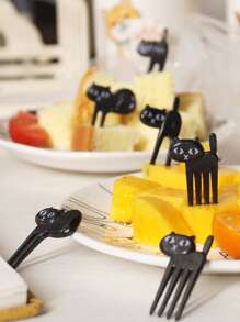 6入組卡通貓形狀隨機水果叉