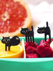 6入組卡通貓形狀隨機水果叉