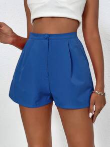 Breezaya Plicated Detail Wide Leg Shorts - Blue - View 3