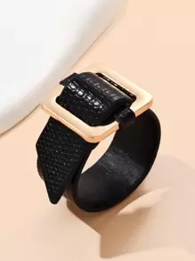 Snakeskin Embossed Square Buckle Bracelet - Black - View 3