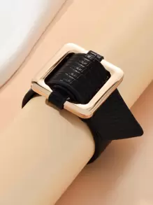 Snakeskin Embossed Square Buckle Bracelet - Black - View 4