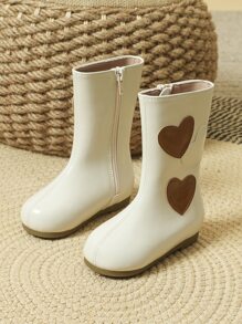 Girls Heart Patch Decor Boots - Beige - View 1