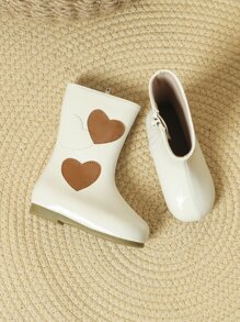 Girls Heart Patch Decor Boots - Beige - View 3
