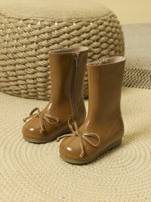 Girls Bow Decor Zipper Side Boots - Brown - View 1