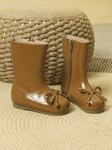 Girls Bow Decor Zipper Side Boots - Brown - View 2
