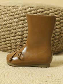 Girls Bow Decor Zipper Side Boots - Brown - View 3