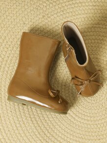 Girls Bow Decor Zipper Side Boots - Brown - View 4