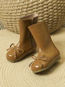 Girls Bow Decor Zipper Side Boots - Brown - View 6