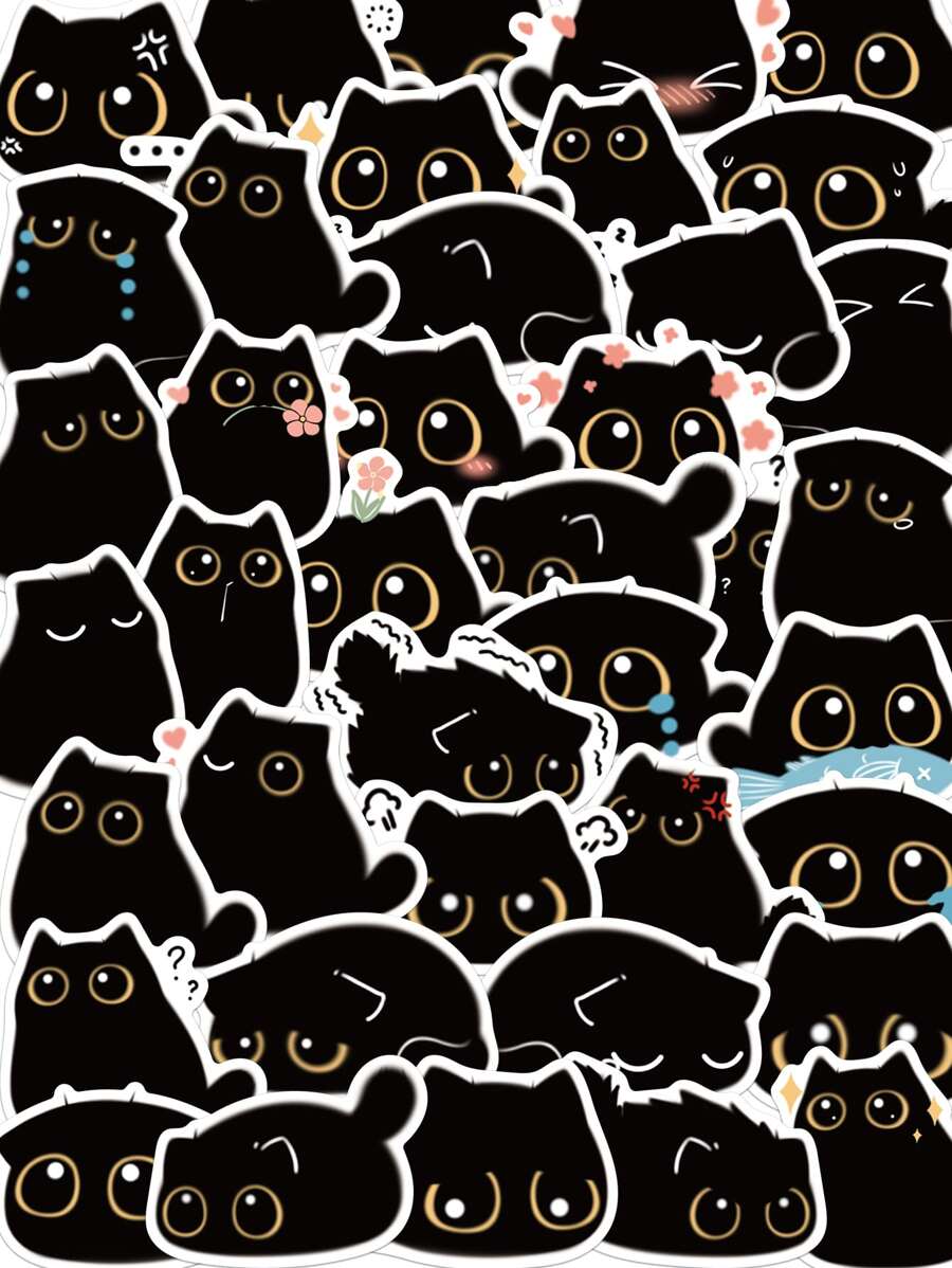 40Pcs Funny Black Cat Sticker - Black - View 1