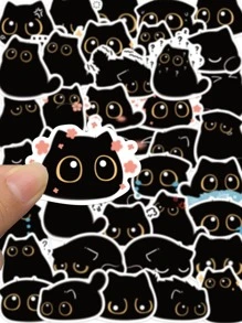 40Pcs Funny Black Cat Sticker - Black - View 3
