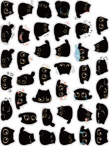 40Pcs Funny Black Cat Sticker - Black - View 6