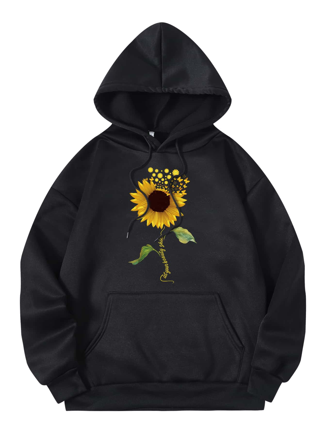 SHEIN EZwear Quần áo thể thao nữ Dây kéo Túi Hoa Giải trí - màu đen - Xem 1