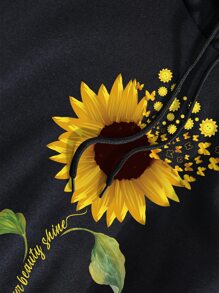 SHEIN EZwear Quần áo thể thao nữ Dây kéo Túi Hoa Giải trí - màu đen - Xem 3