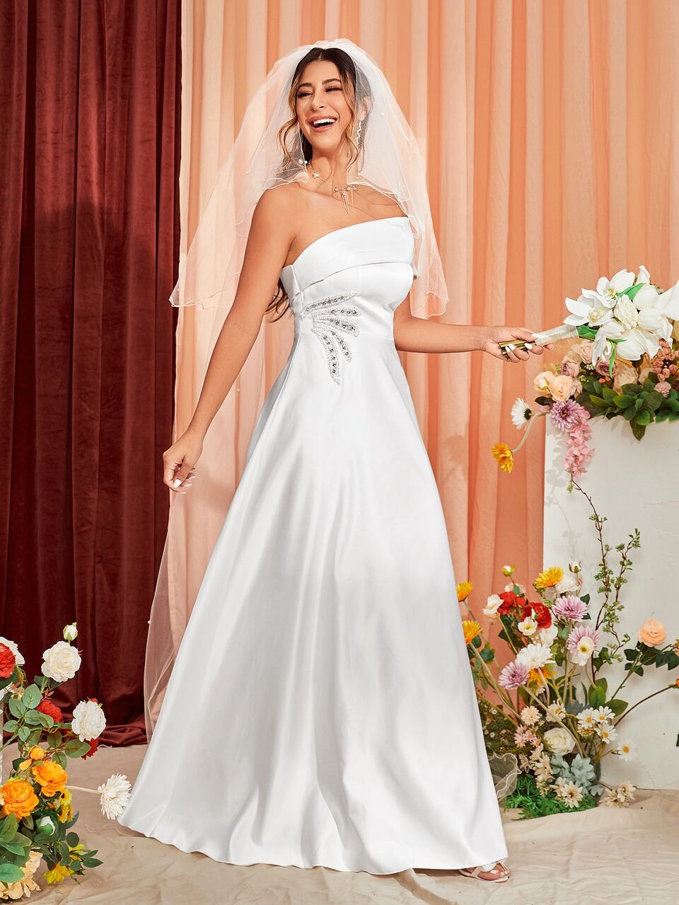 One Shoulder Knot Side Wedding Dress Without Veil