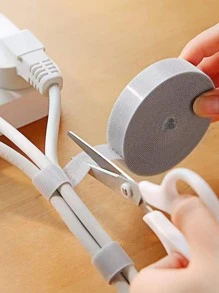 1pc Plain Nylon Cable Tie, Multi Purpose Adjustable Data Cable Management Tie With Magic Sticker - Grey - View 2