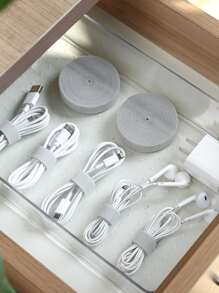 1pc Plain Nylon Cable Tie, Multi Purpose Adjustable Data Cable Management Tie With Magic Sticker - Grey - View 5