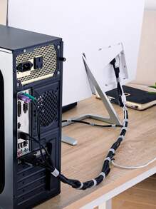 1pc Plain Nylon Cable Tie, Multi Purpose Adjustable Data Cable Management Tie With Magic Sticker - Grey - View 6