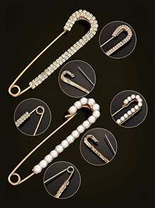 1pc Rhinestone & Faux Pearl Decor Safety Pin, Pants Waist Buckle For Garment - Multicolor - View 4