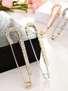 1pc Rhinestone & Faux Pearl Decor Safety Pin, Pants Waist Buckle For Garment - Multicolor - View 5