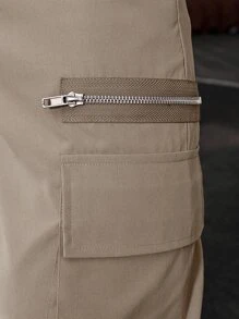 Manfinity Homme Men Flap Pocket Drawstring Waist Cargo Trousers - Khaki - View 5