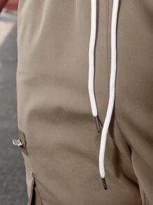 Manfinity Homme Men Flap Pocket Drawstring Waist Cargo Trousers - Khaki - View 8