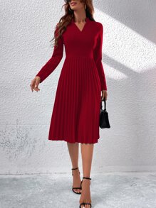 SHEIN Clasi Đầm Xếp li màu trơn Thanh lịch - Đỏ - Xem 1