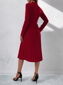 SHEIN Clasi Đầm Xếp li màu trơn Thanh lịch - Đỏ - Xem 2