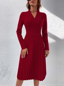 SHEIN Clasi Đầm Xếp li màu trơn Thanh lịch - Đỏ - Xem 3